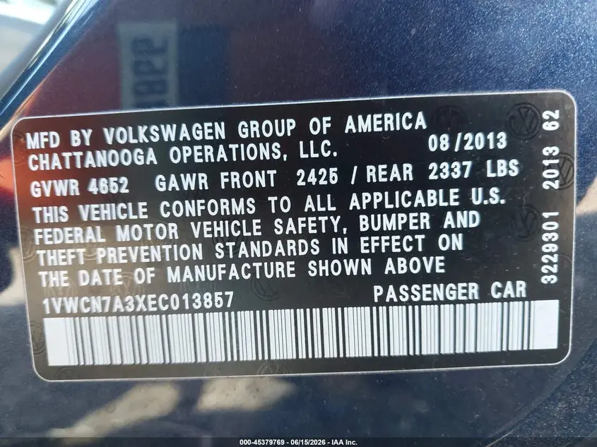 2014 VOLKSWAGEN PASSAT 2.0L TDI SEL PREMIUM