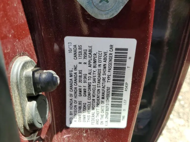 2013 HONDA CIVIC LX  