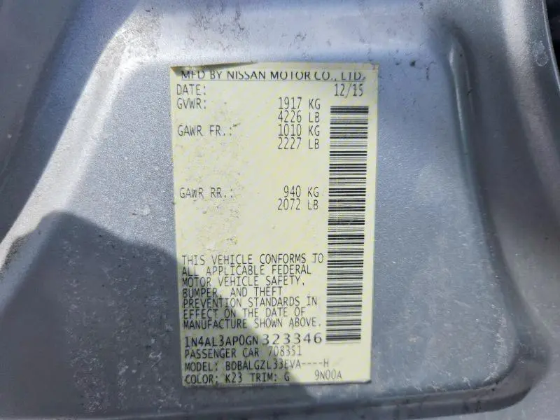 2016 NISSAN ALTIMA 2.5 S  