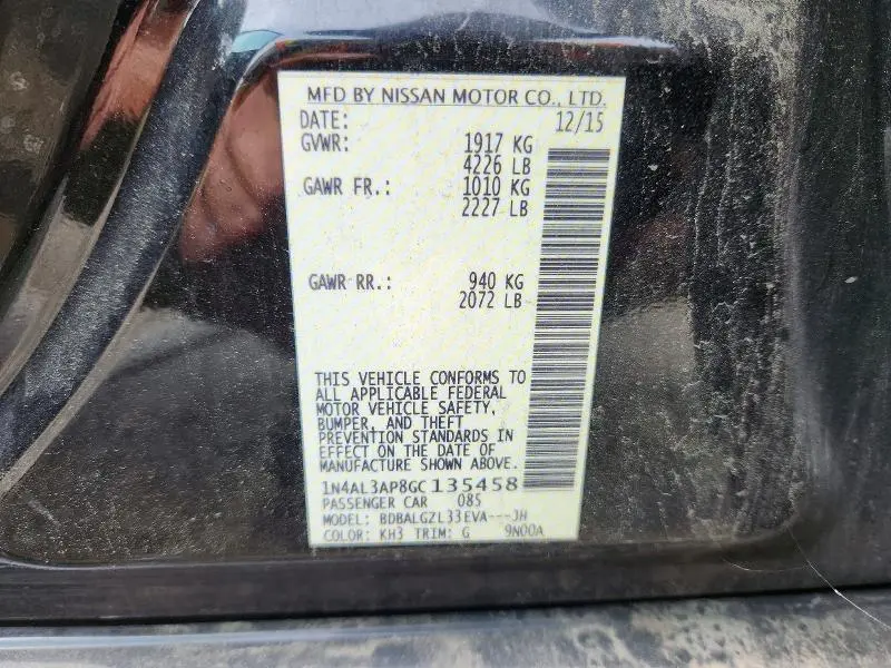 2016 NISSAN ALTIMA 2.5 S  