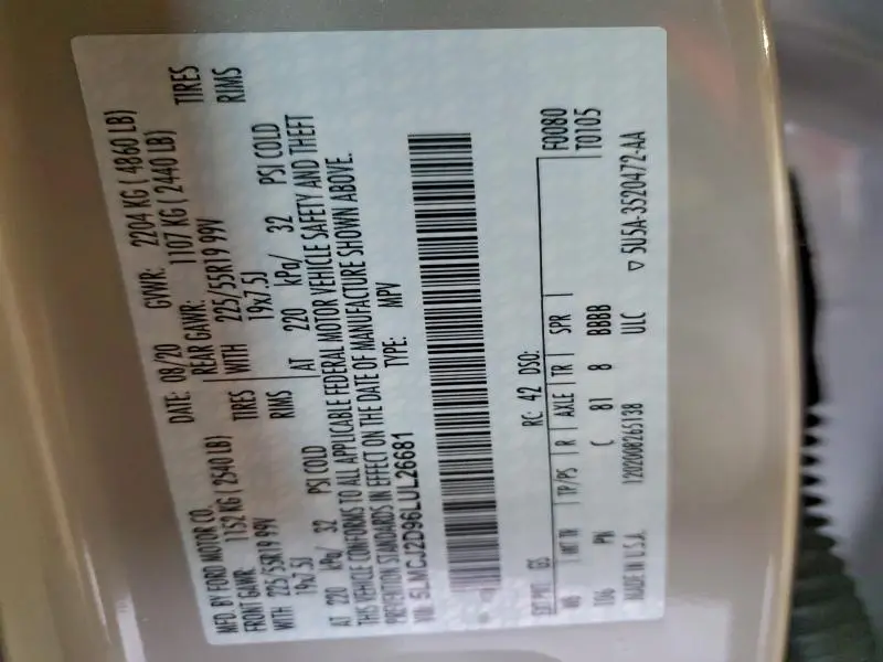 2020 LINCOLN CORSAIR RESERVE  