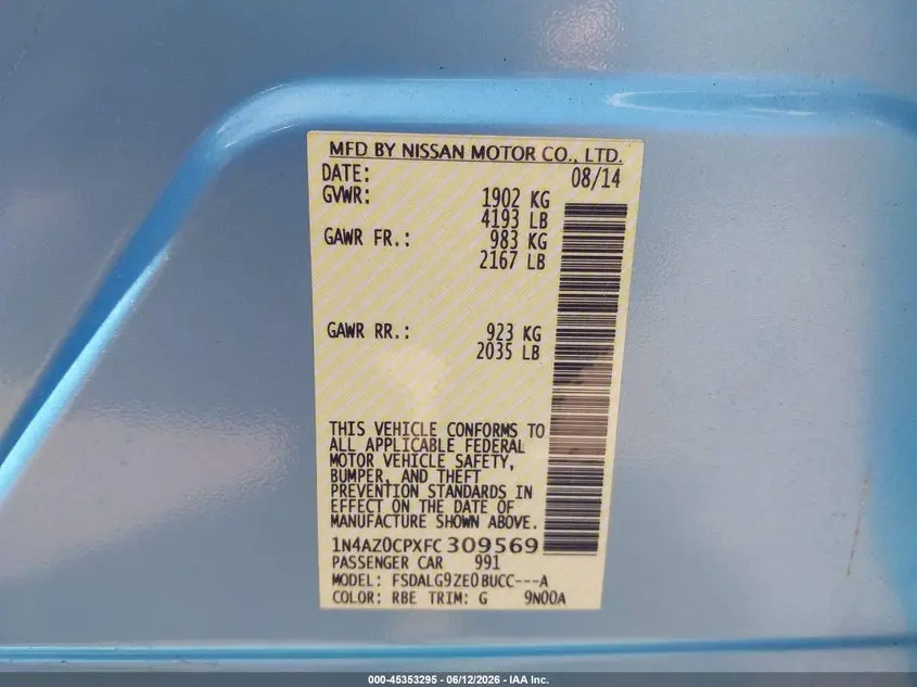 2015 NISSAN LEAF SL