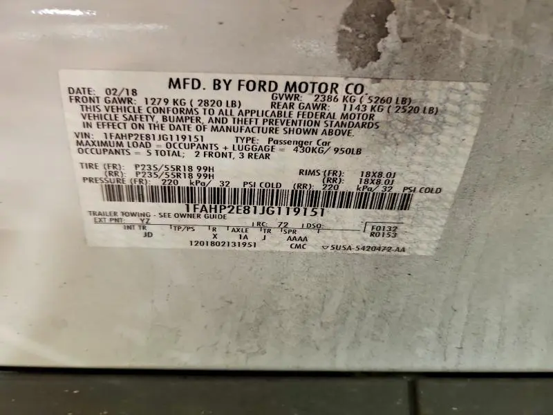 2018 FORD TAURUS SEL  