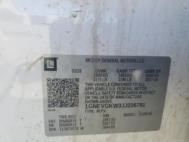 2018 CHEVROLET TRAVERSE LT  