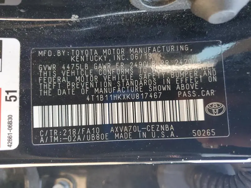 2019 TOYOTA CAMRY LE  