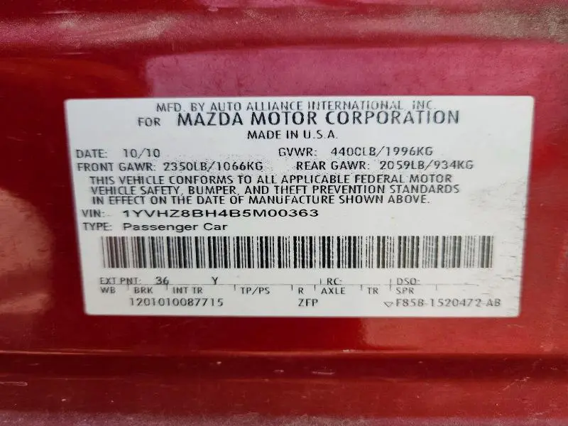 2011 MAZDA 6 I  