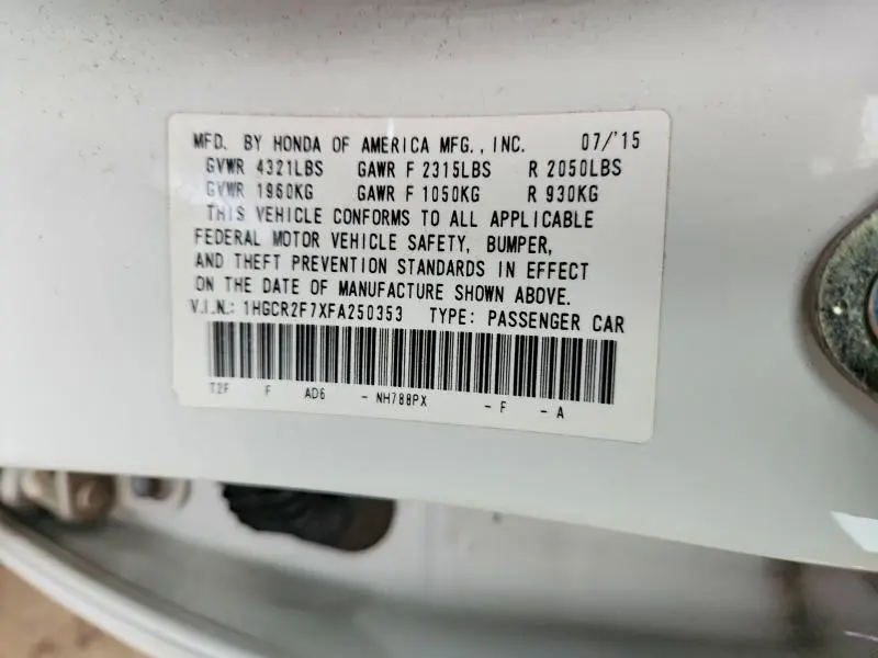 2015 HONDA ACCORD EX  