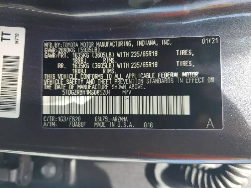 2021 TOYOTA HIGHLANDER XLE  