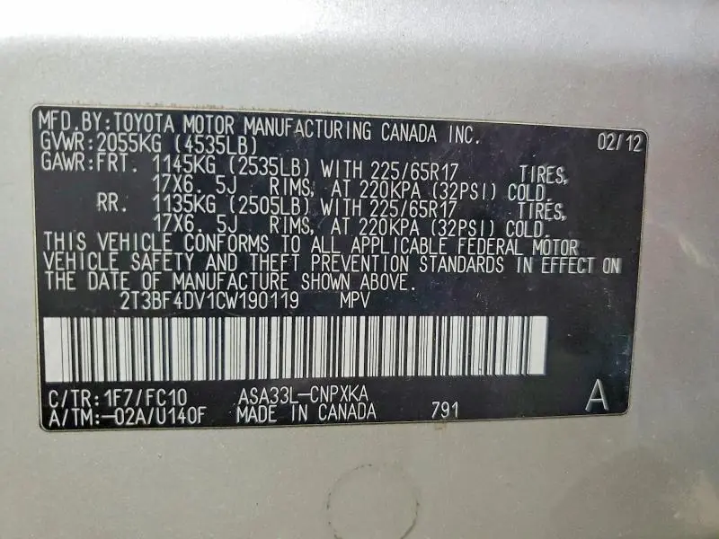 2012 TOYOTA RAV4 BASE  