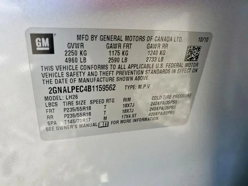 2011 CHEVROLET EQUINOX LT  