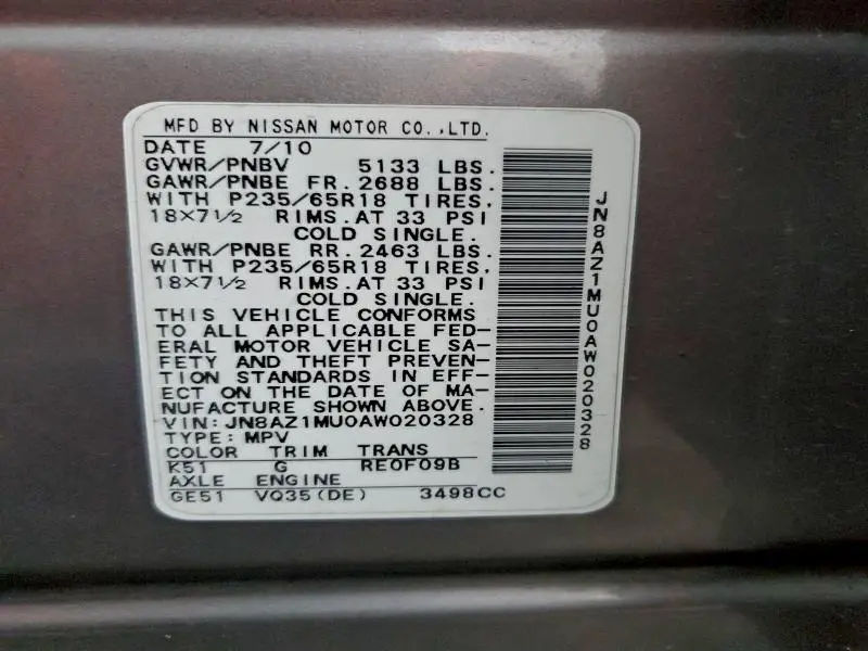 2010 NISSAN MURANO S  