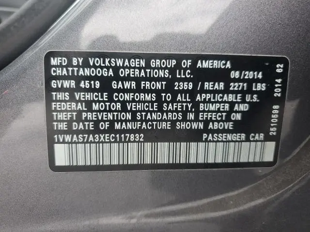 2014 VOLKSWAGEN PASSAT S  