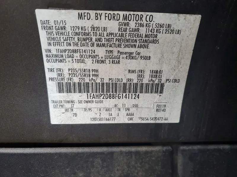 2015 FORD TAURUS SE  