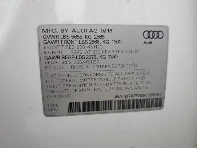 2016 AUDI Q5 PREMIUM PLUS S-LINE  
