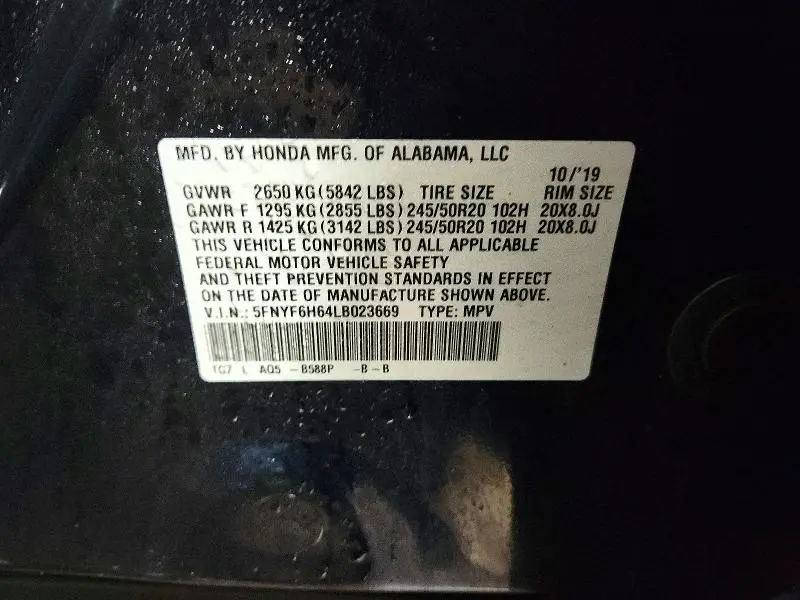 2020 HONDA PILOT TOURING  