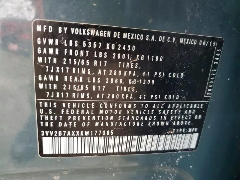 2019 VOLKSWAGEN TIGUAN SE  