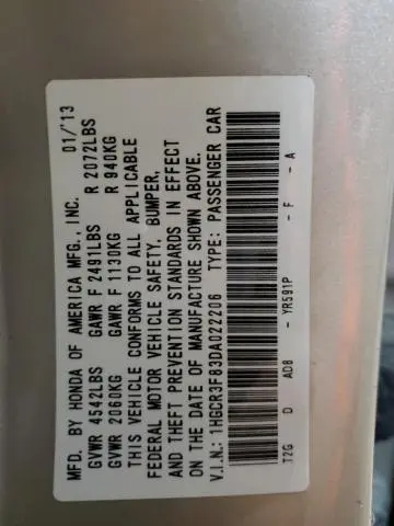 2013 HONDA ACCORD EXL  