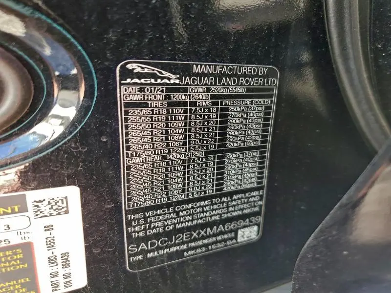 2021 JAGUAR F-PACE S  