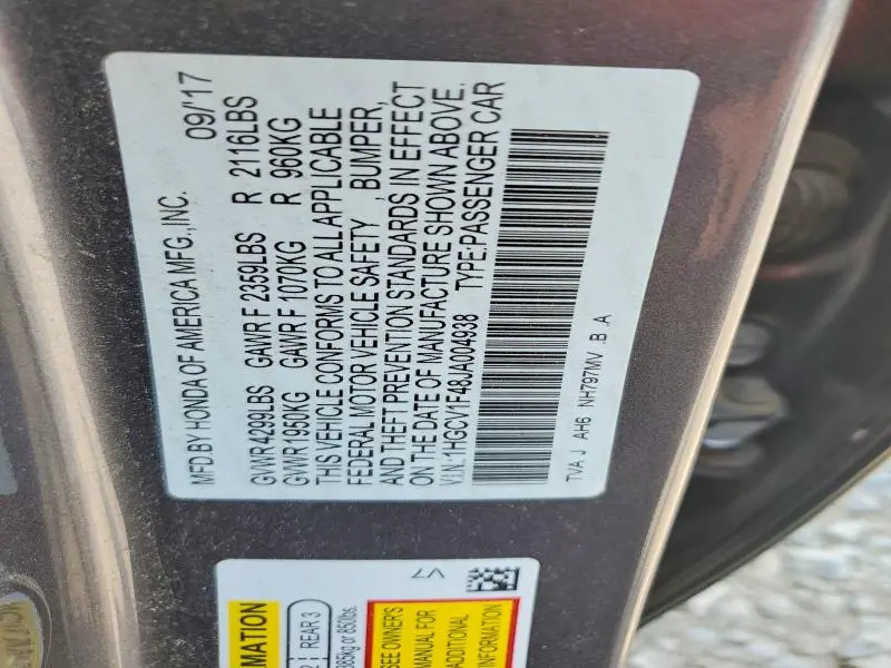 2018 HONDA ACCORD EX  