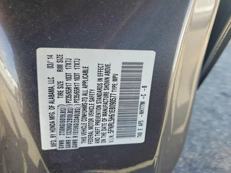 2014 HONDA ODYSSEY EXL  