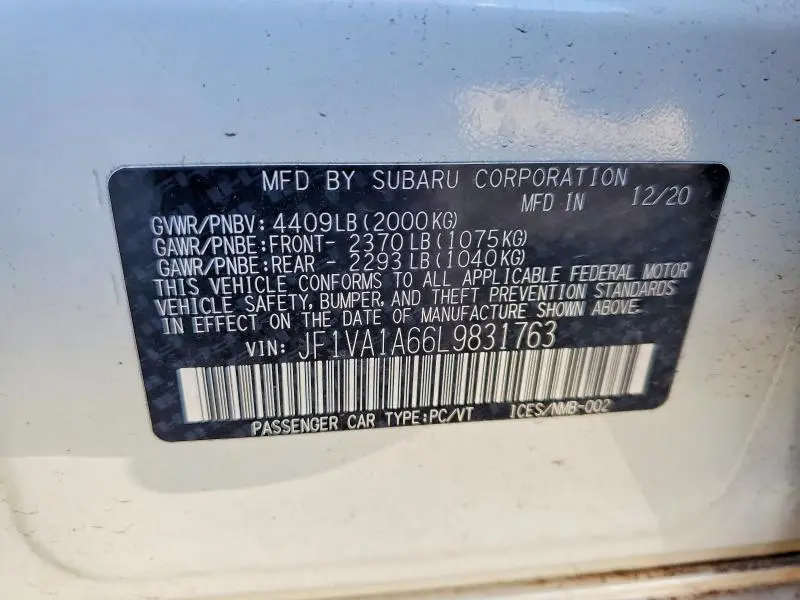 2020 SUBARU WRX   