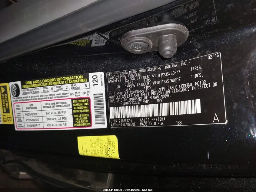 2016 TOYOTA SIENNA XLE 8 PASSENGER