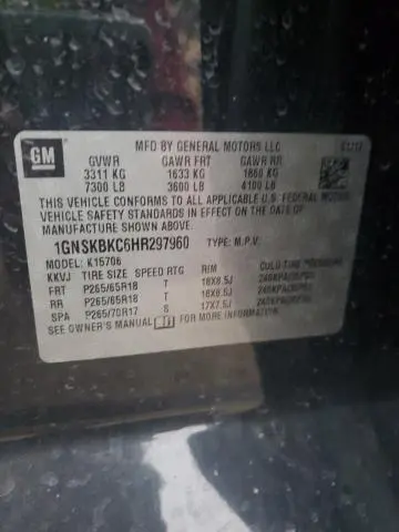 2017 CHEVROLET TAHOE K1500 LT  