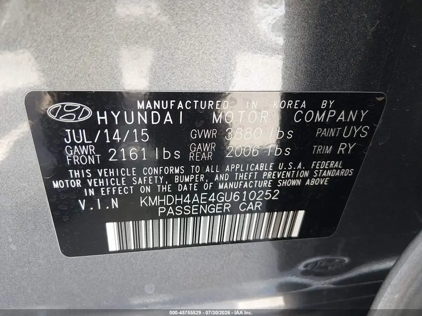 2016 HYUNDAI ELANTRA VALUE EDITION
