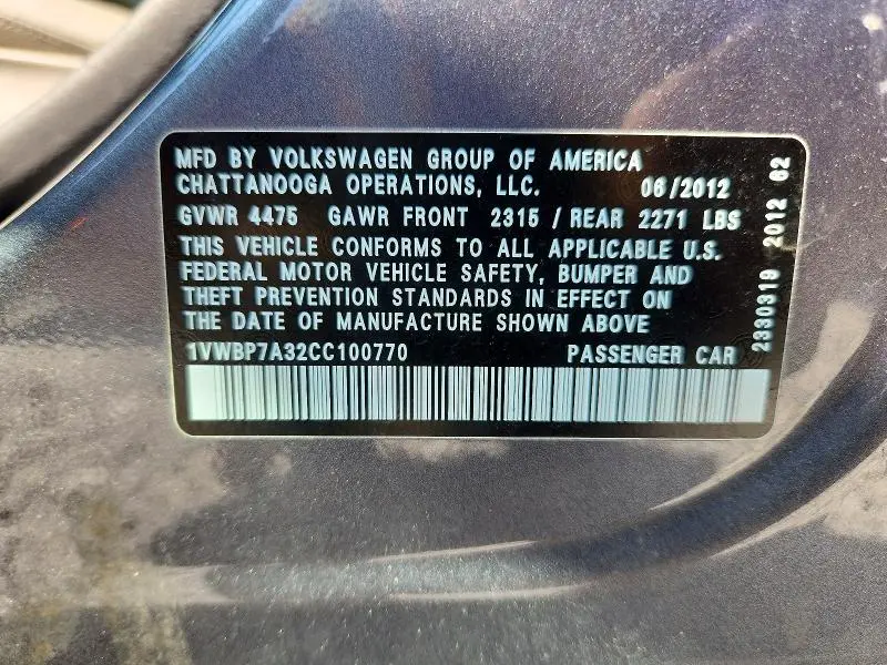 2012 VOLKSWAGEN PASSAT SE  