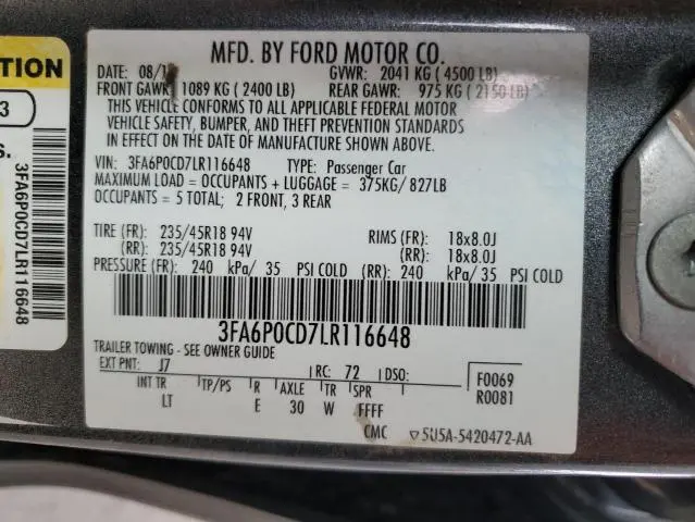 2020 FORD FUSION SEL  