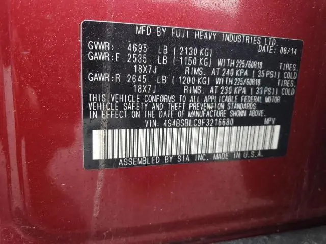 2015 SUBARU OUTBACK 2.5I LIMITED  