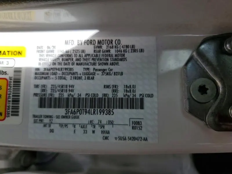 2020 FORD FUSION SE  