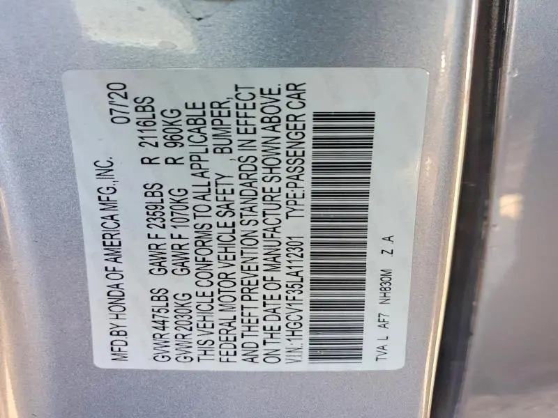 2020 HONDA ACCORD SPORT  