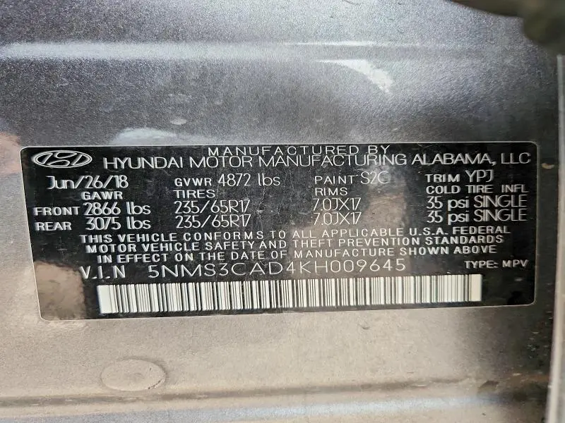 2019 HYUNDAI SANTA FE SEL 2.4L  