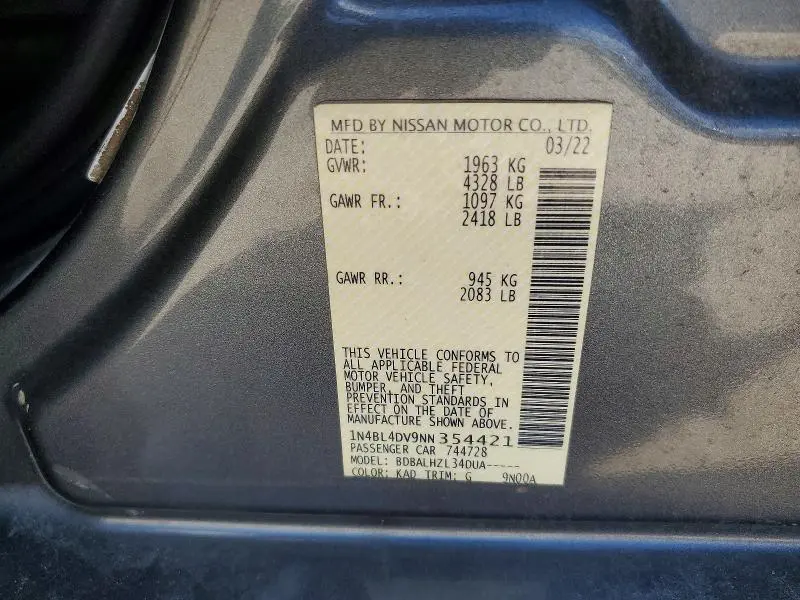2022 NISSAN ALTIMA SV  