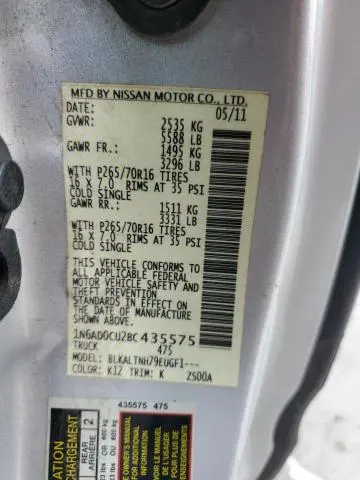 2011 NISSAN FRONTIER SV  