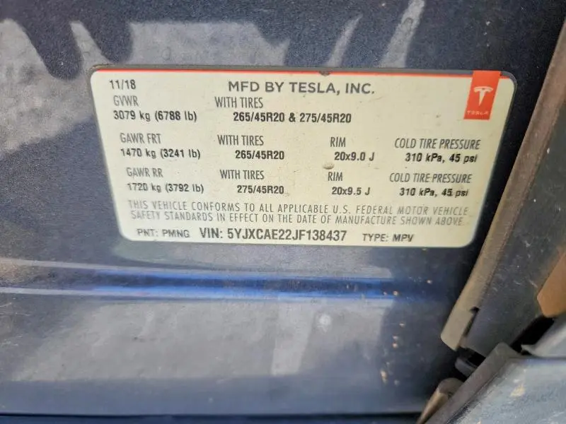 2018 TESLA MODEL X   