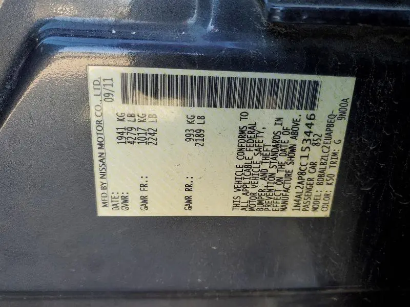 2012 NISSAN ALTIMA BASE  