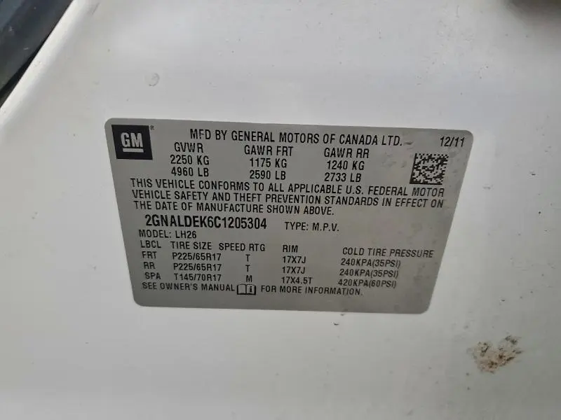 2012 CHEVROLET EQUINOX LT  