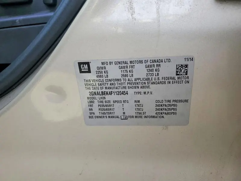 2015 CHEVROLET EQUINOX LT  