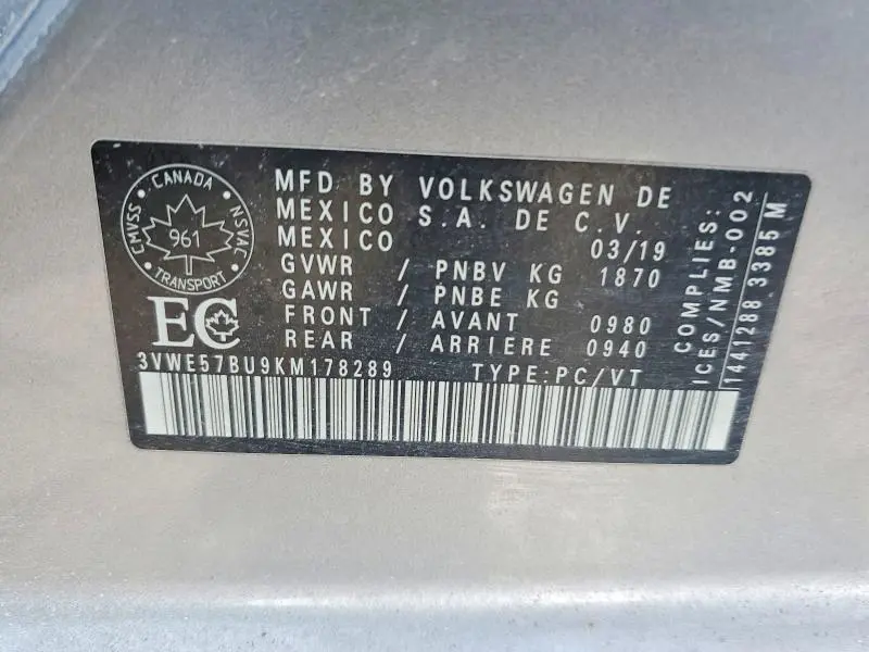 2019 VOLKSWAGEN JETTA SEL  