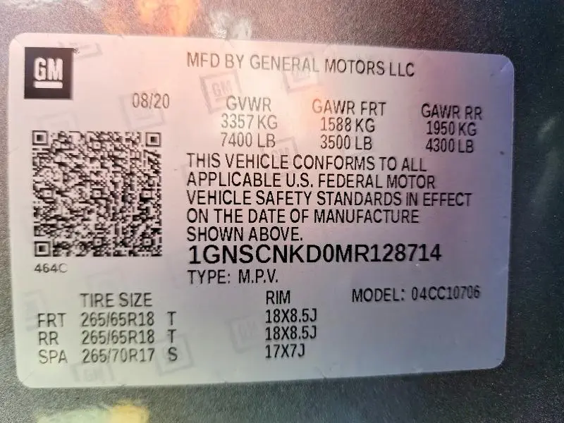 2021 CHEVROLET TAHOE C1500 LT  