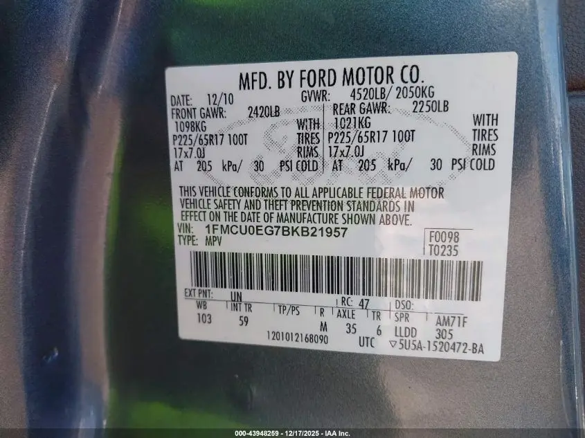 2011 FORD ESCAPE LIMITED