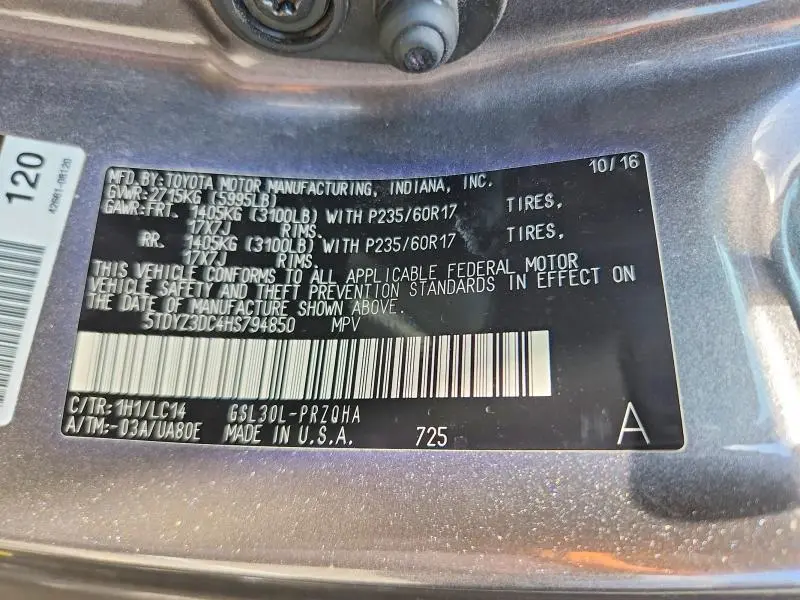 2017 TOYOTA SIENNA XLE 8-PASSENGER  