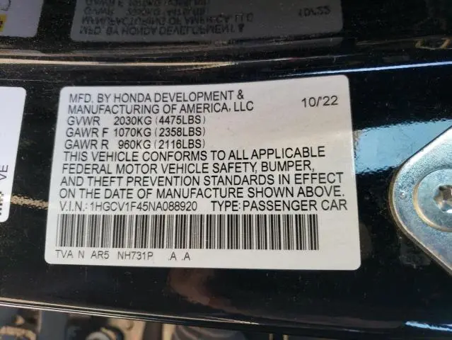 2022 HONDA ACCORD SPORT SE