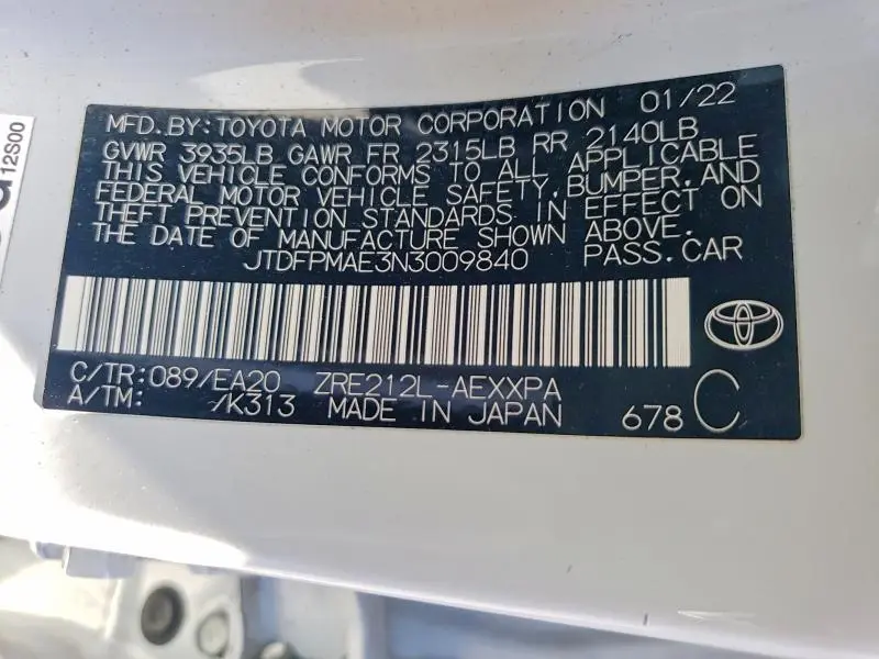 2022 TOYOTA COROLLA XLE  