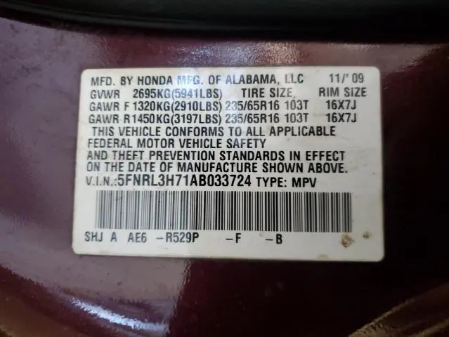 2010 HONDA ODYSSEY EXL  