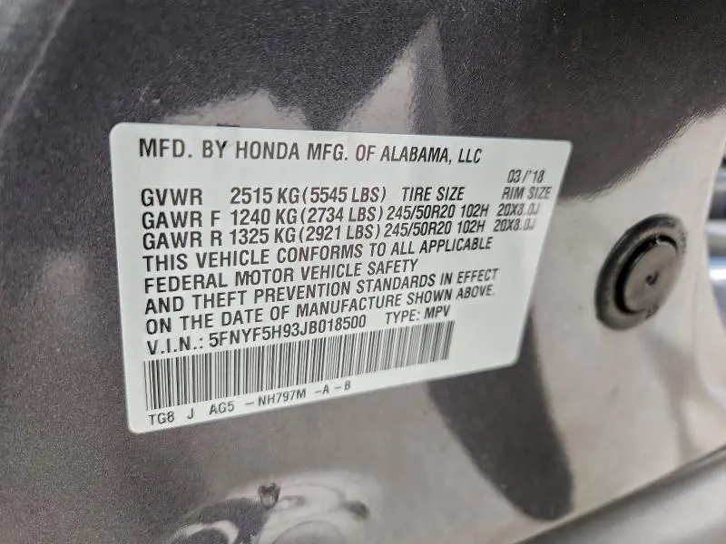 2018 HONDA PILOT TOURING  