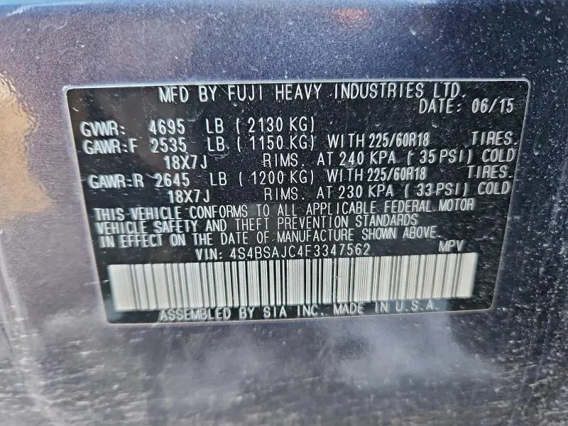 2015 SUBARU OUTBACK 2.5I LIMITED  