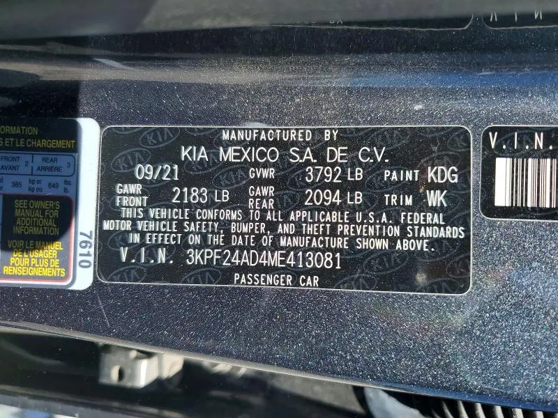 2021 KIA FORTE LXS  
